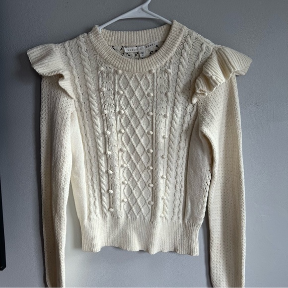 VERONICA BEARD Earl Ruffled Cable Knit Sweater XS - Picture 6 of 6